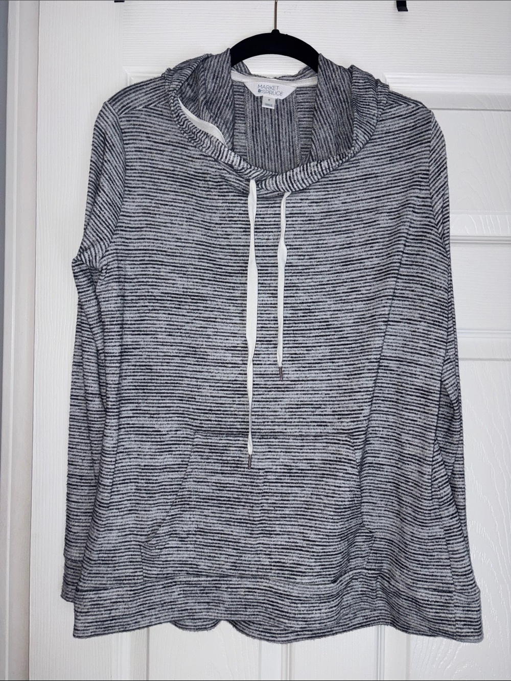 Market & Spruce Gray and White Striped Hooded Pullover